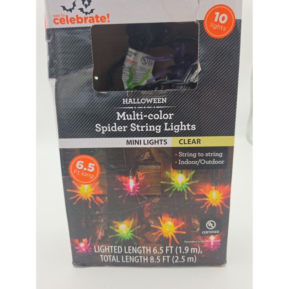 WAY TO CELEBRATE HALLOWEEN 10 SPIDER STRING LIGHTS IN & OUTDOOR ELECTRIC NIB